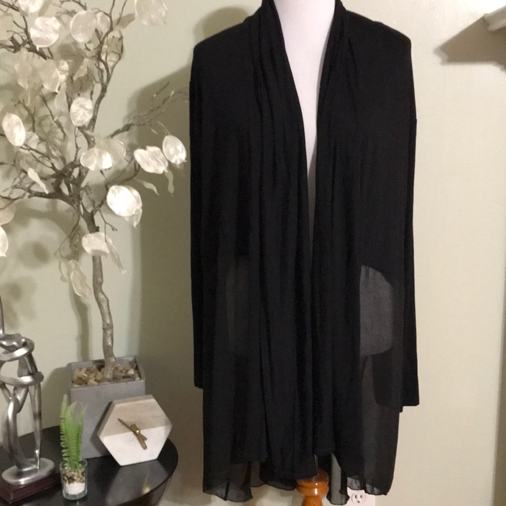 KIM & CAMI BLACK HALF SHEER CARDIGAN